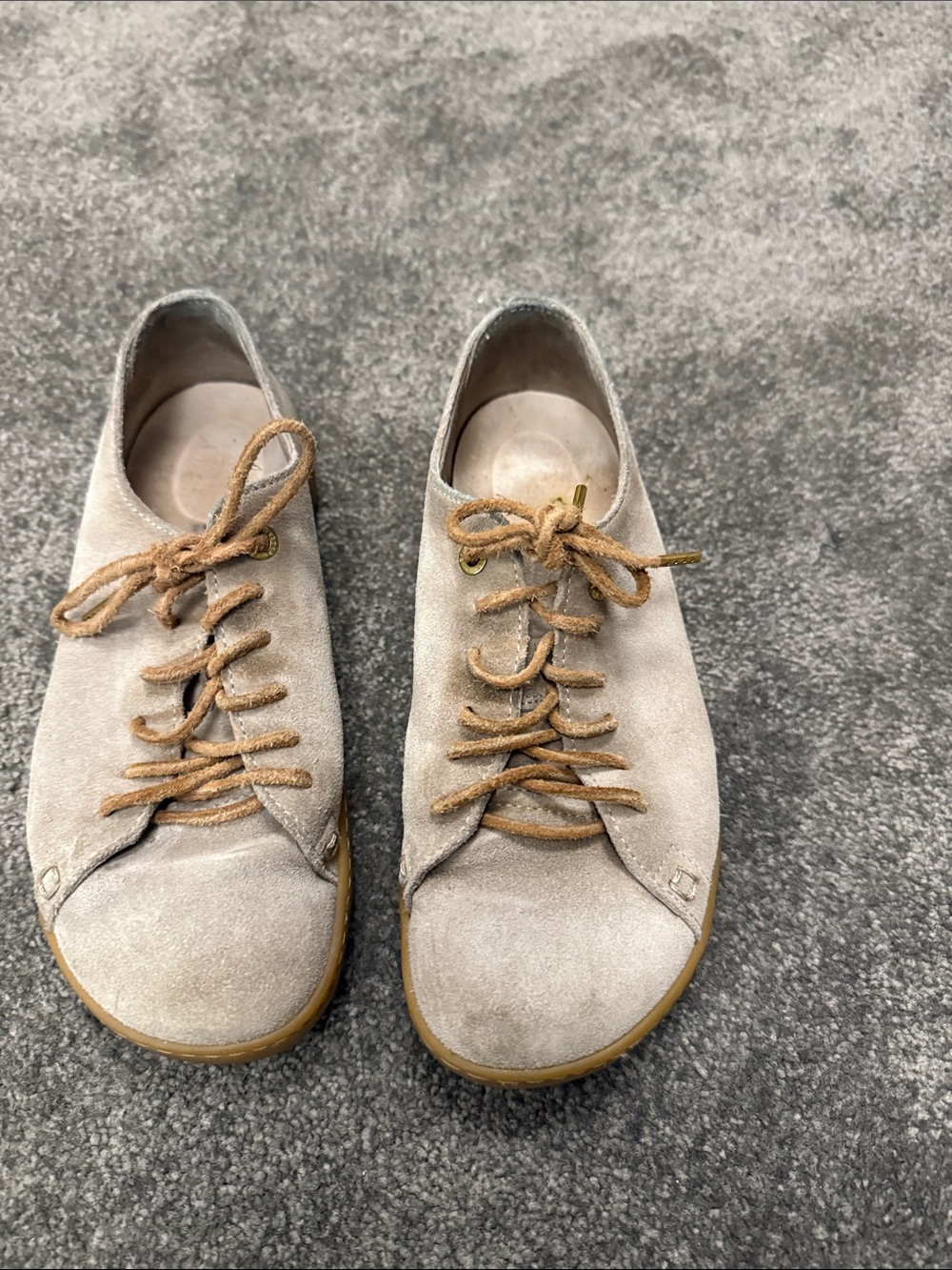 Birkenstock Women's Suede Lace-Up Sneakers in Light Gray with Tan Laces